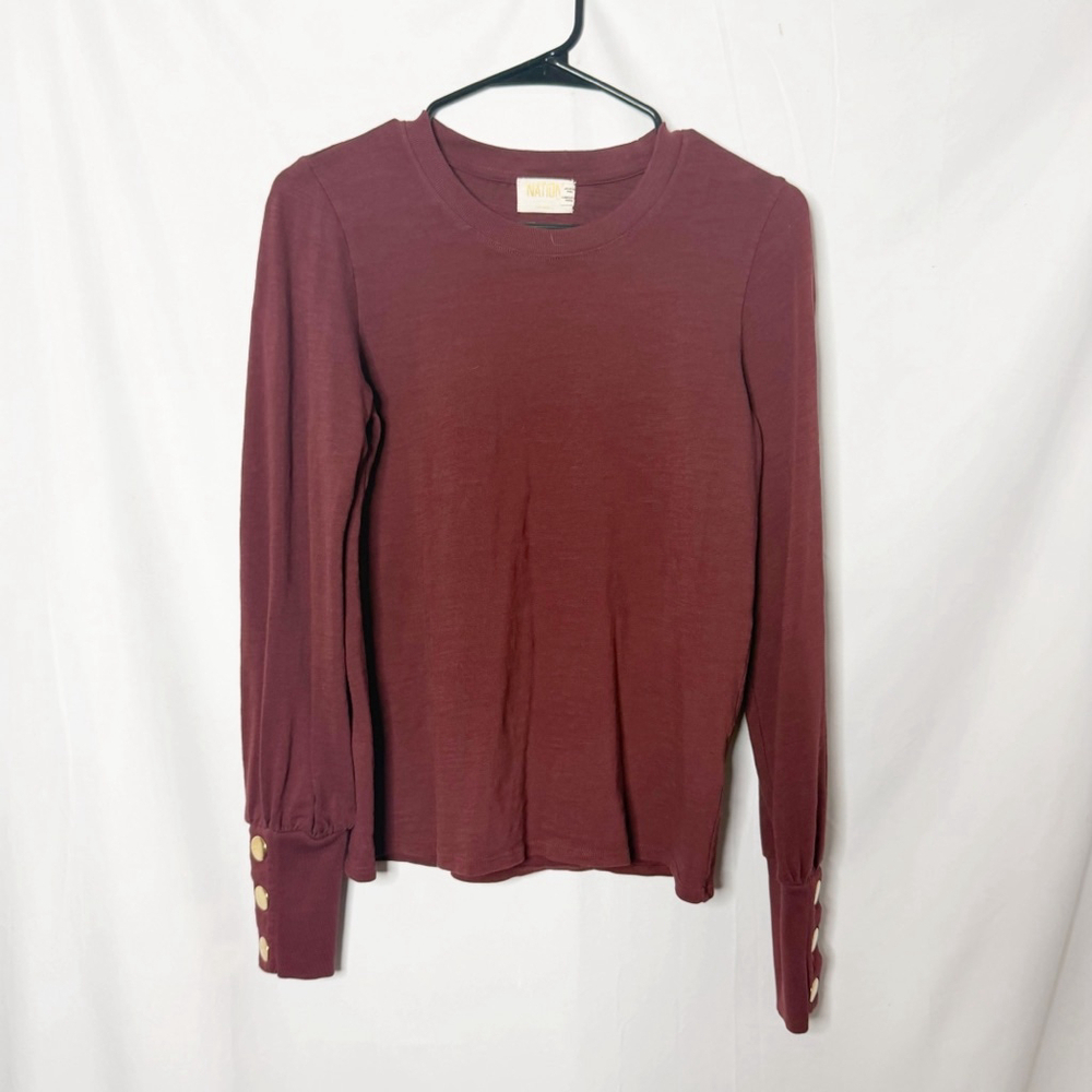 Women's Nation LTD Burgundy Gold Button Long Sleeve Tee XS